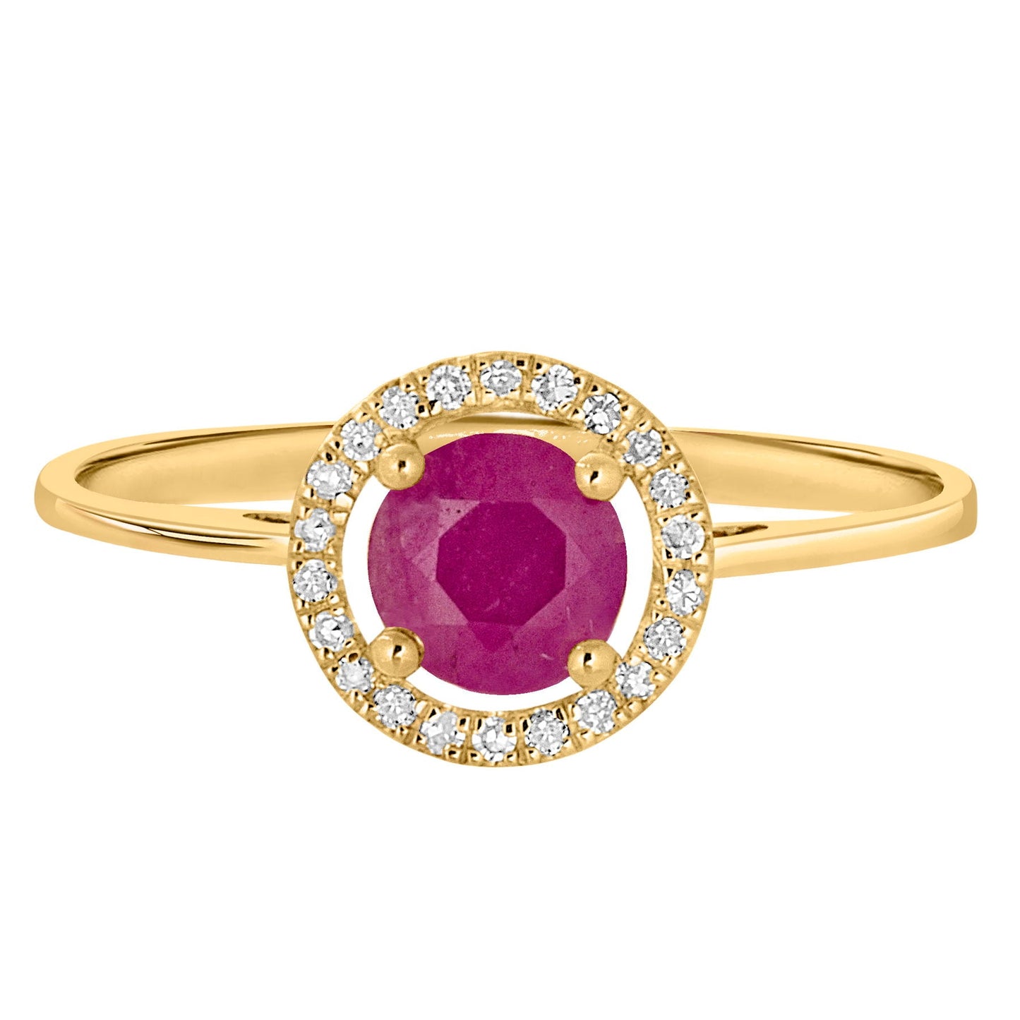 14 Karat Yellow Gold July Birthstone Round Ruby & Diamond Halo Ring - WeilJewelry