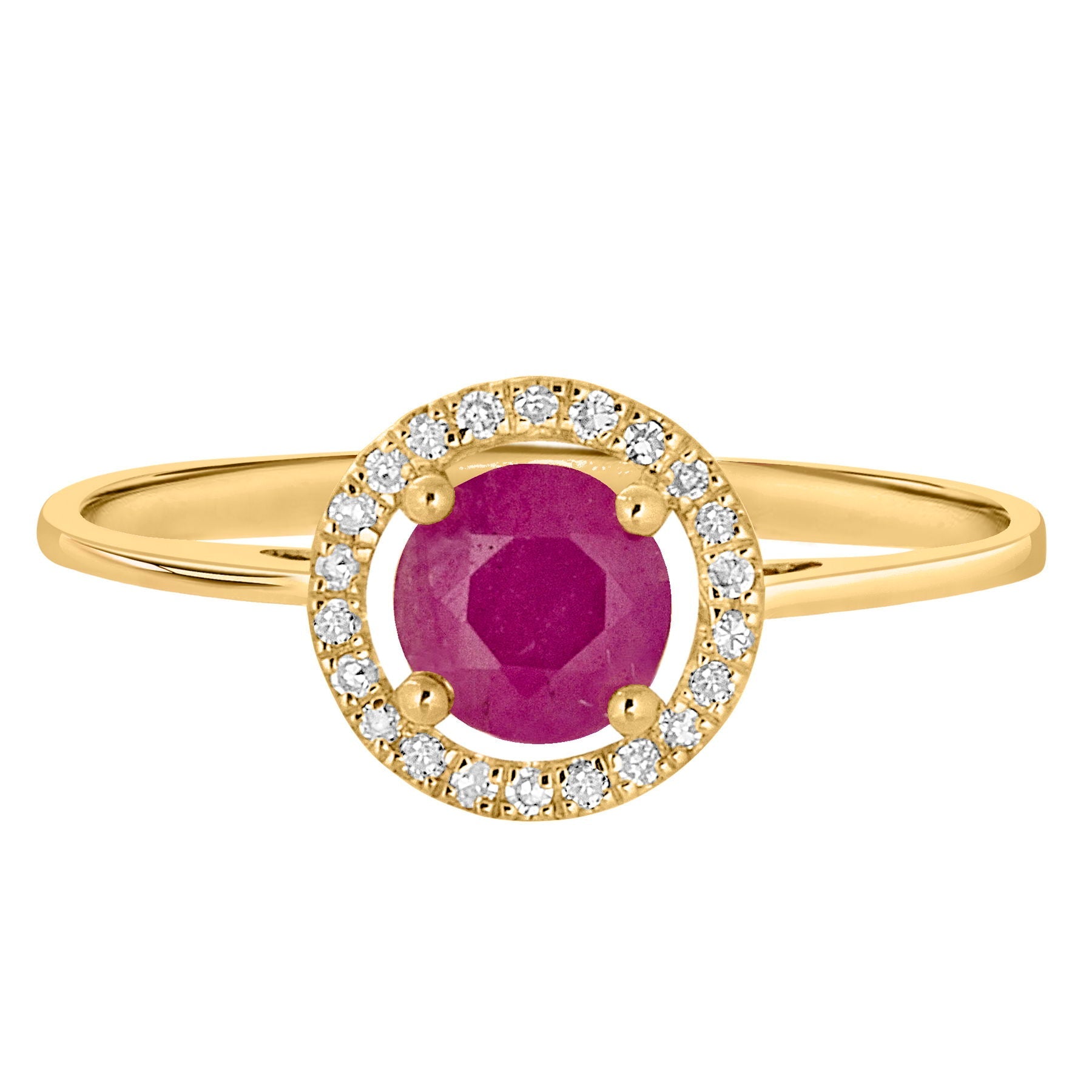14 Karat Yellow Gold July Birthstone Round Ruby & Diamond Halo Ring - WeilJewelry