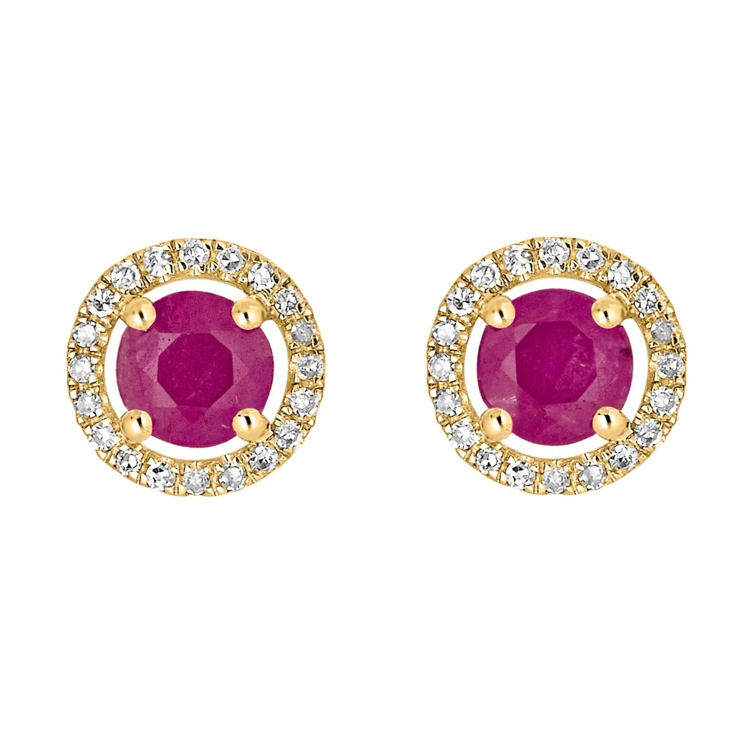 14 Karat Yellow Gold July Birthstone Round Ruby & Diamond Halo Stud Earrings - WeilJewelry