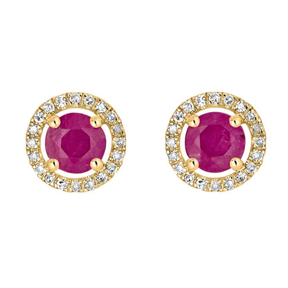 14 Karat Yellow Gold July Birthstone Round Ruby & Diamond Halo Stud Earrings - WeilJewelry