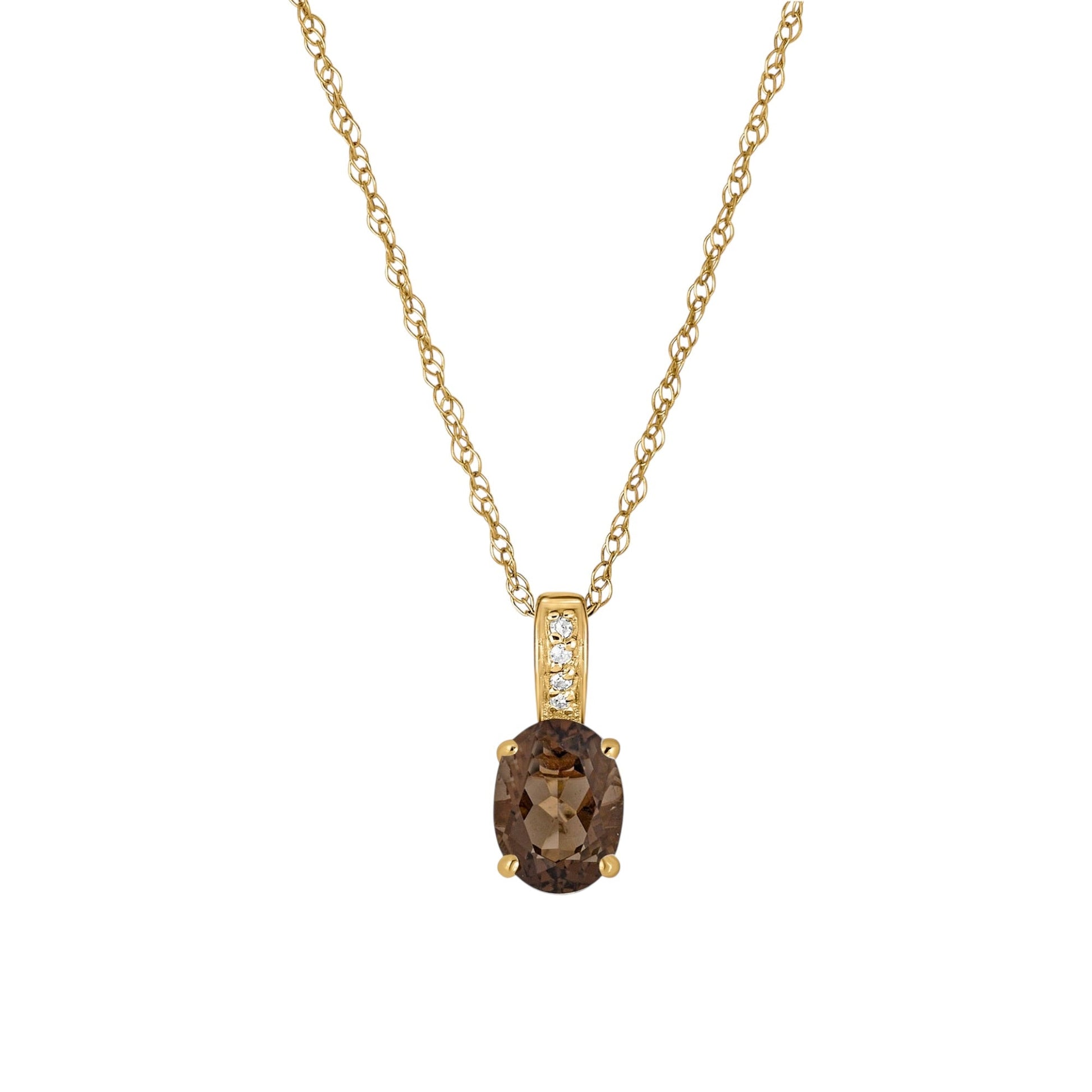 14 Karat Yellow Gold June Birthstone Oval Smoky Quartz & Diamond Pendant Necklace - WeilJewelry