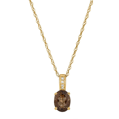14 Karat Yellow Gold June Birthstone Oval Smoky Quartz & Diamond Pendant Necklace - WeilJewelry