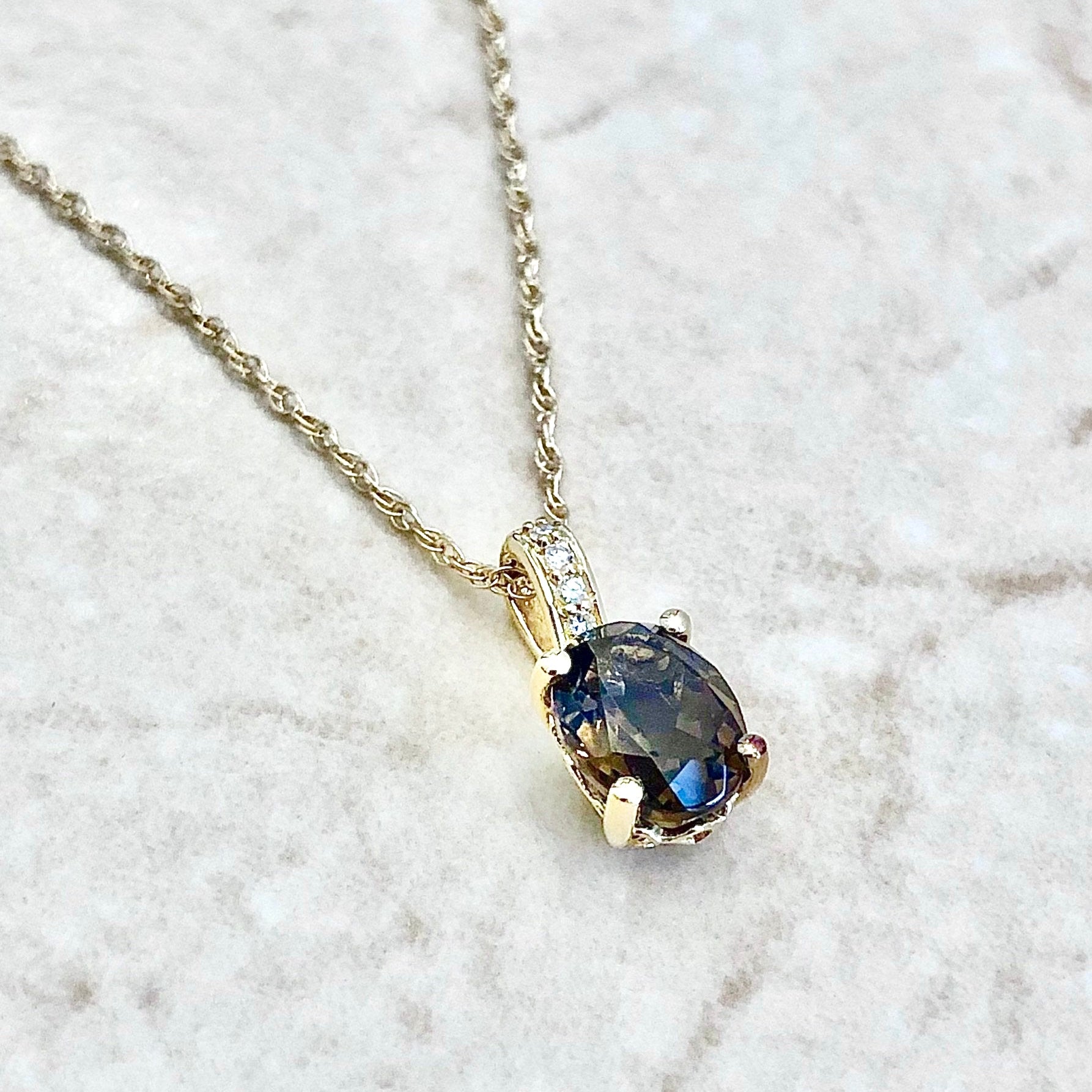 14 Karat Yellow Gold June Birthstone Oval Smoky Quartz & Diamond Pendant Necklace - WeilJewelry