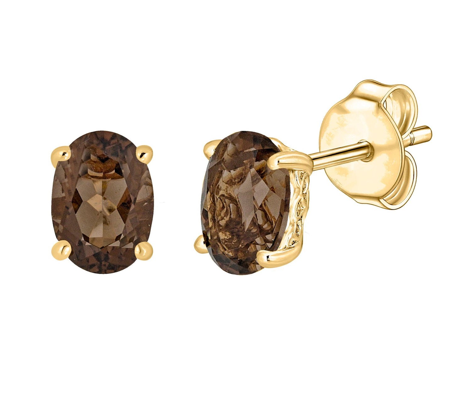 14 Karat Yellow Gold June Birthstone Oval Smoky Quartz Stud Earrings - WeilJewelry