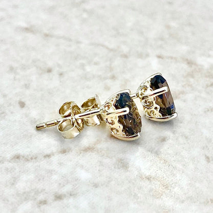 14 Karat Yellow Gold June Birthstone Oval Smoky Quartz Stud Earrings - WeilJewelry