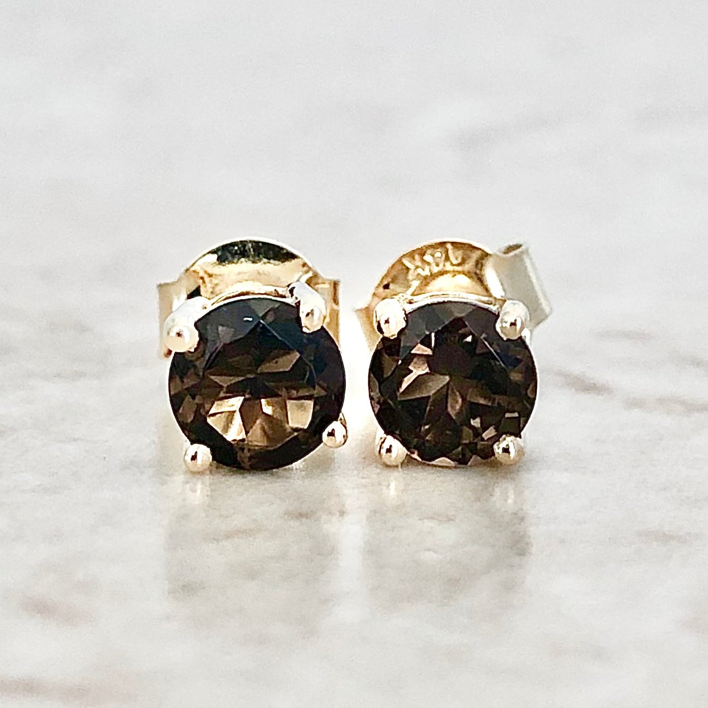 14 Karat Yellow Gold June Birthstone Round Smoky Quartz Stud Earrings - WeilJewelry