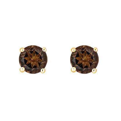 14 Karat Yellow Gold June Birthstone Round Smoky Quartz Stud Earrings - WeilJewelry
