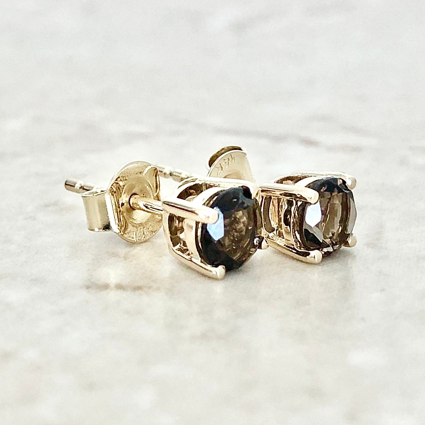 14 Karat Yellow Gold June Birthstone Round Smoky Quartz Stud Earrings - WeilJewelry