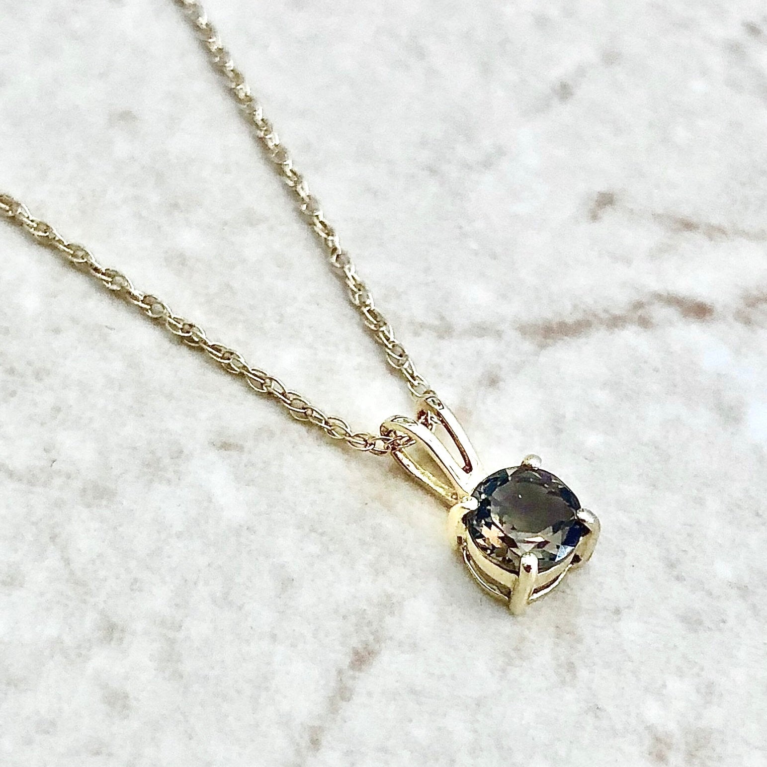 14 Karat Yellow Gold June Birthstone Round White Smoky Quartz Solitaire Pendant Necklace - WeilJewelry