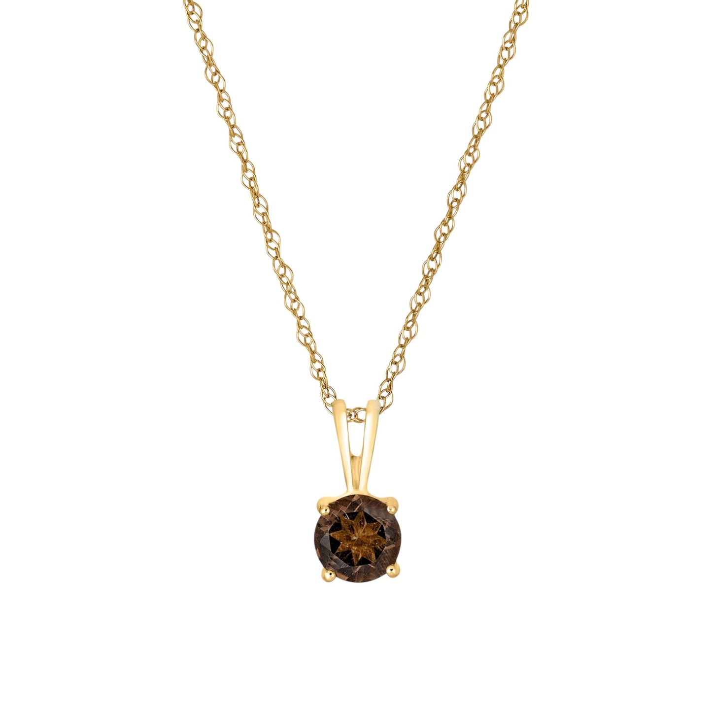 14 Karat Yellow Gold June Birthstone Round White Smoky Quartz Solitaire Pendant Necklace - WeilJewelry