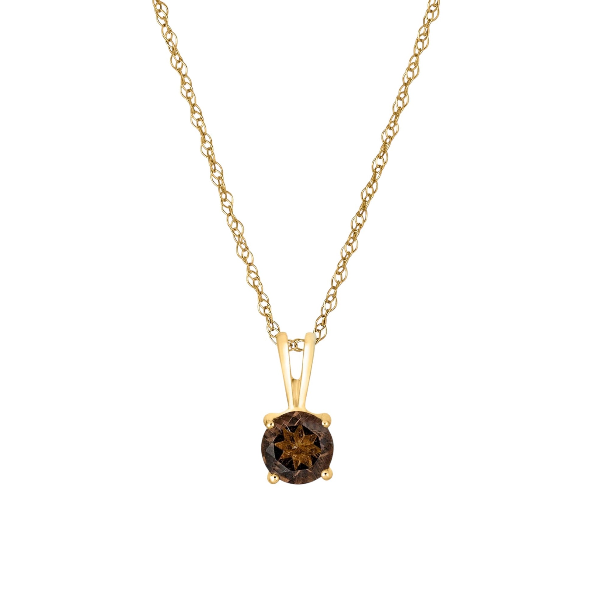 14 Karat Yellow Gold June Birthstone Round White Smoky Quartz Solitaire Pendant Necklace - WeilJewelry