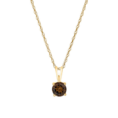 14 Karat Yellow Gold June Birthstone Round White Smoky Quartz Solitaire Pendant Necklace - WeilJewelry