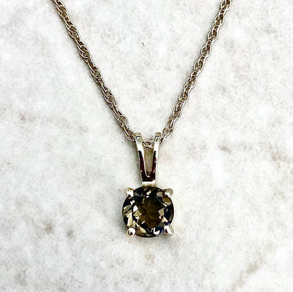 14 Karat Yellow Gold June Birthstone Round White Smoky Quartz Solitaire Pendant Necklace - WeilJewelry