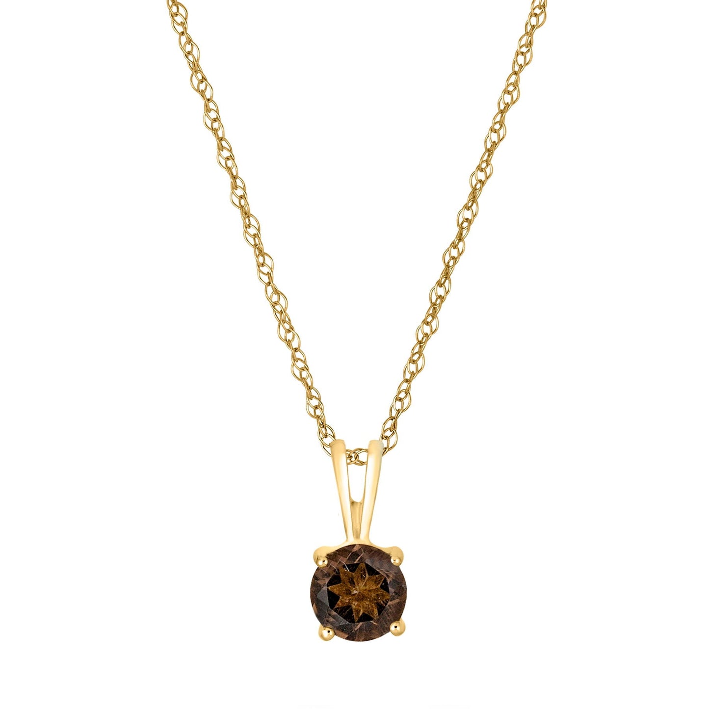 14 Karat Yellow Gold June Birthstone Round White Smoky Quartz Solitaire Pendant Necklace - WeilJewelry
