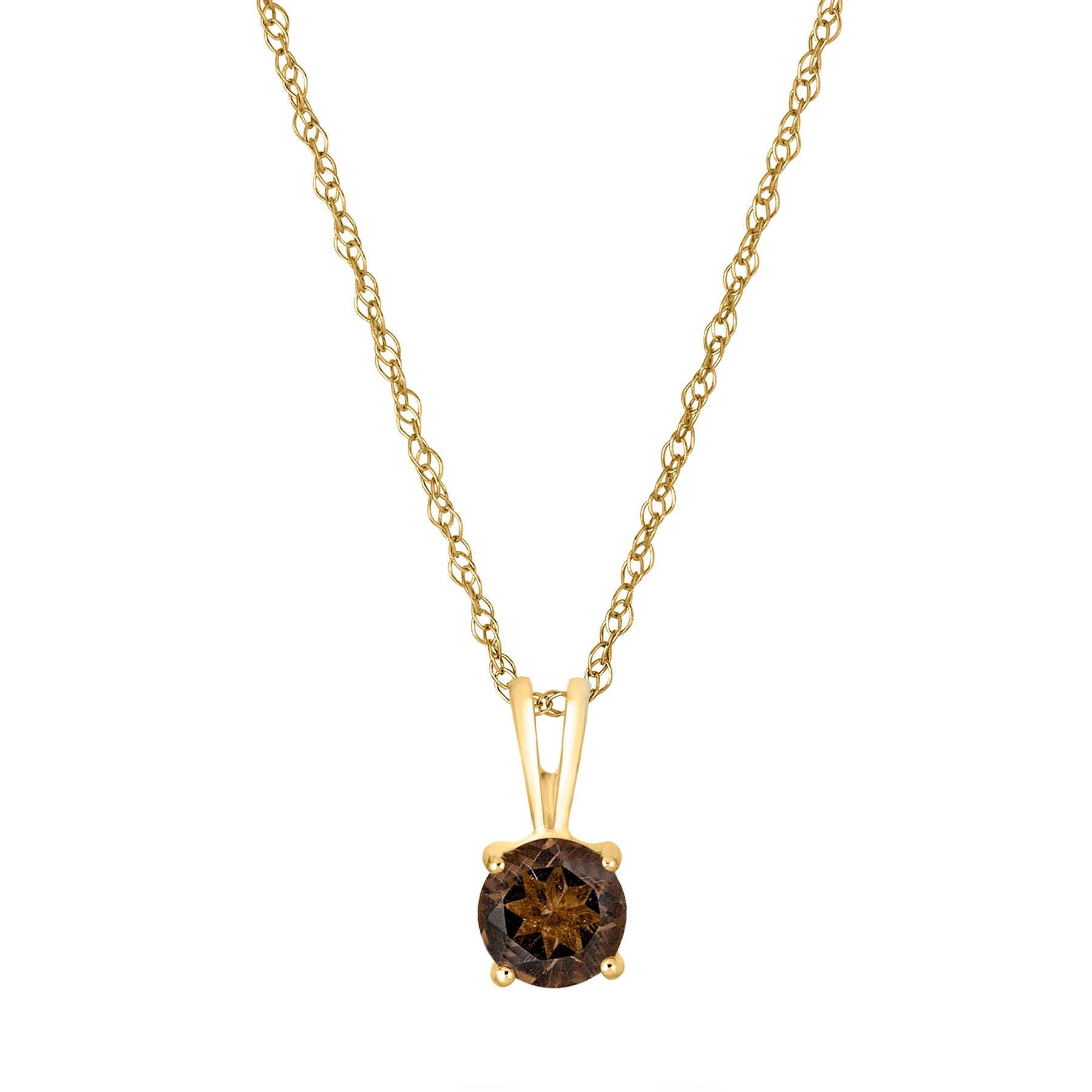 14 Karat Yellow Gold June Birthstone Round White Smoky Quartz Solitaire Pendant Necklace - WeilJewelry