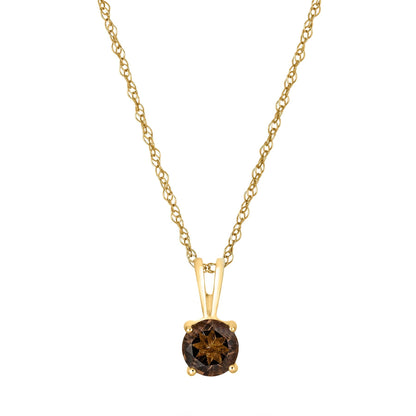 14 Karat Yellow Gold June Birthstone Round White Smoky Quartz Solitaire Pendant Necklace - WeilJewelry