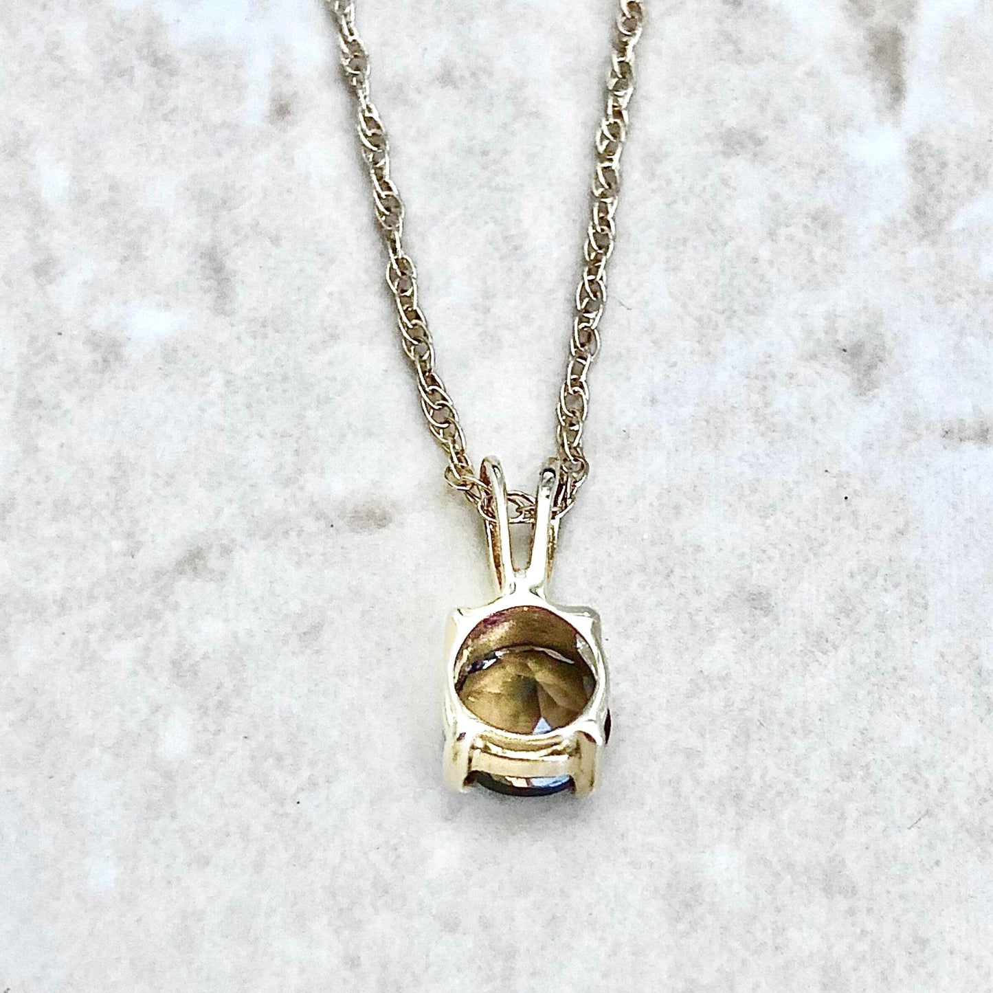 14 Karat Yellow Gold June Birthstone Round White Smoky Quartz Solitaire Pendant Necklace - WeilJewelry