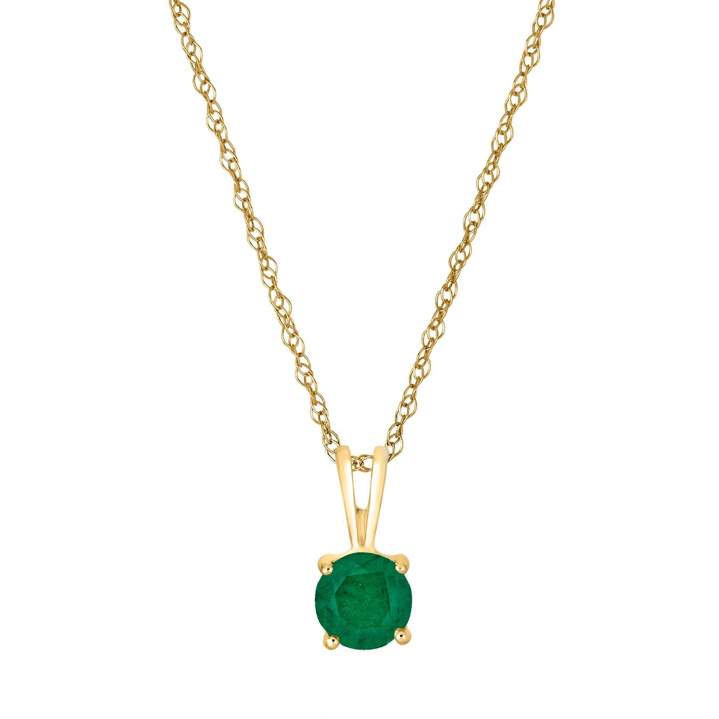 14 Karat Yellow Gold May Birthstone Natural Round Emerald Solitaire Pendant Necklace - WeilJewelry