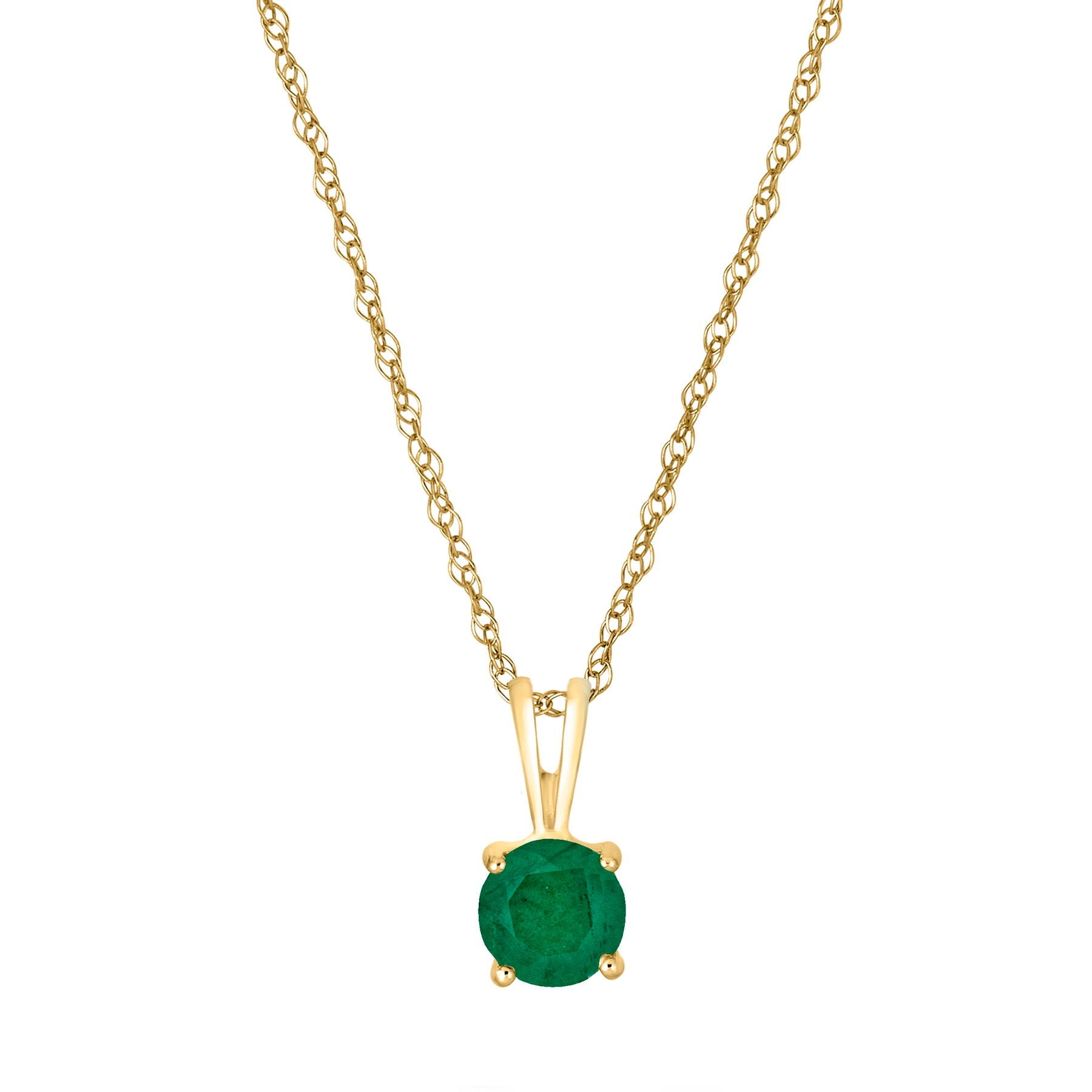 14 Karat Yellow Gold May Birthstone Natural Round Emerald Solitaire Pendant Necklace - WeilJewelry