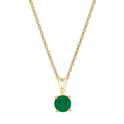 14 Karat Yellow Gold May Birthstone Natural Round Emerald Solitaire Pendant Necklace - WeilJewelry
