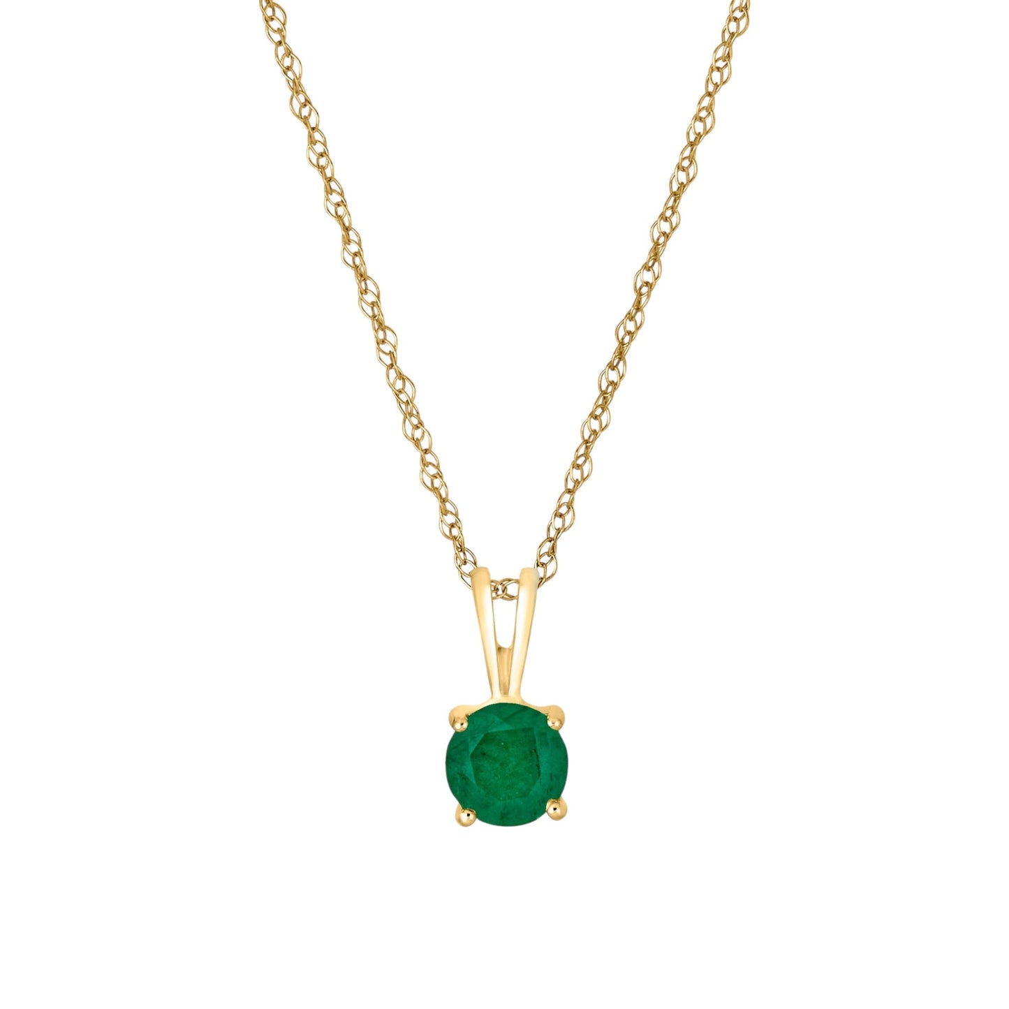 14 Karat Yellow Gold May Birthstone Natural Round Emerald Solitaire Pendant Necklace - WeilJewelry