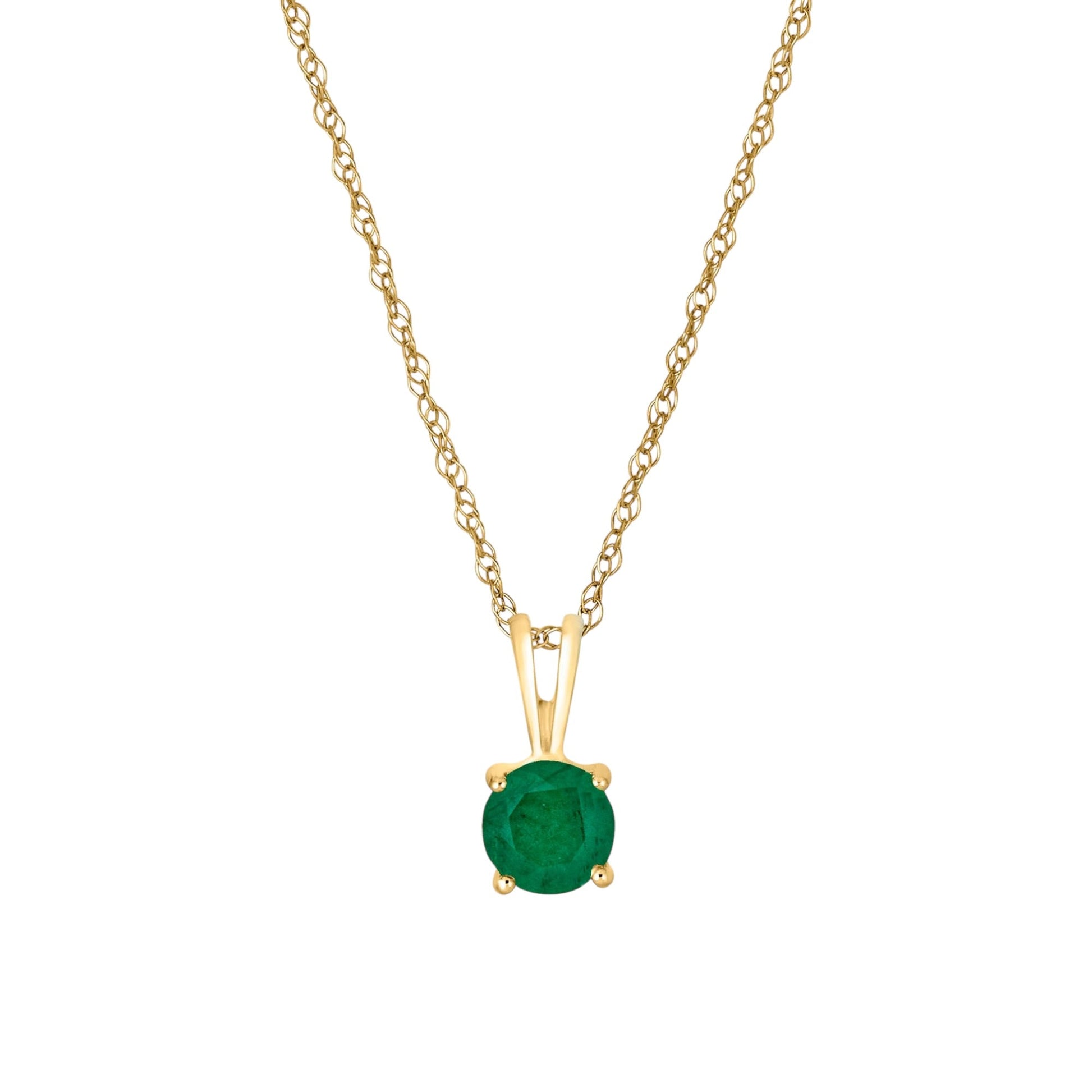 14 Karat Yellow Gold May Birthstone Natural Round Emerald Solitaire Pendant Necklace - WeilJewelry