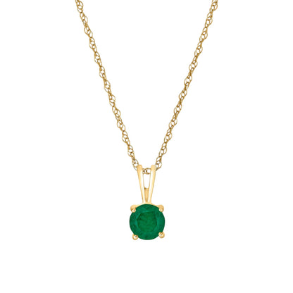 14 Karat Yellow Gold May Birthstone Natural Round Emerald Solitaire Pendant Necklace - WeilJewelry