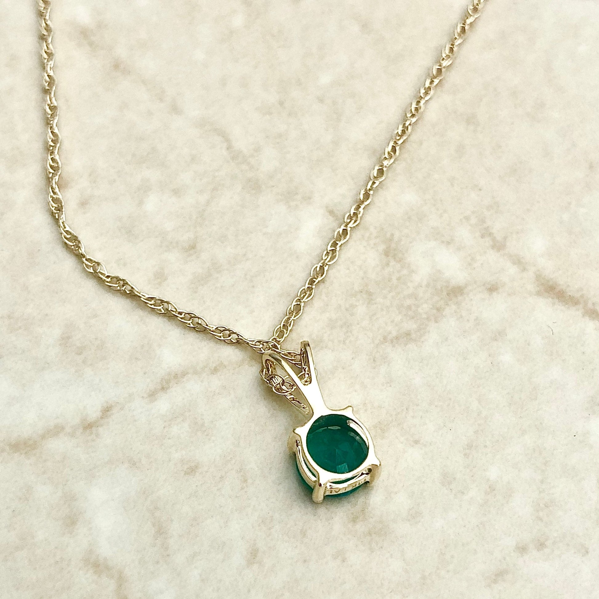 14 Karat Yellow Gold May Birthstone Natural Round Emerald Solitaire Pendant Necklace - WeilJewelry