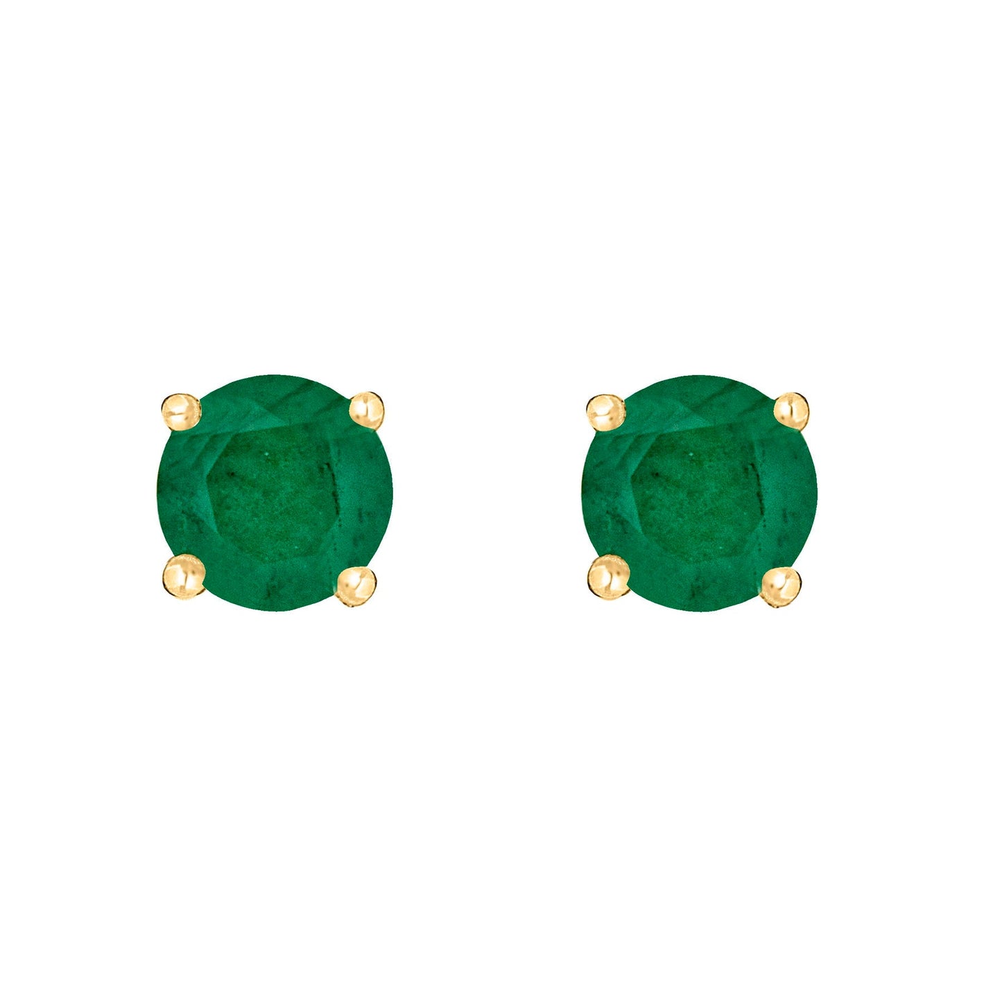 14 Karat Yellow Gold May Birthstone Natural Round Emerald Stud Earrings - WeilJewelry