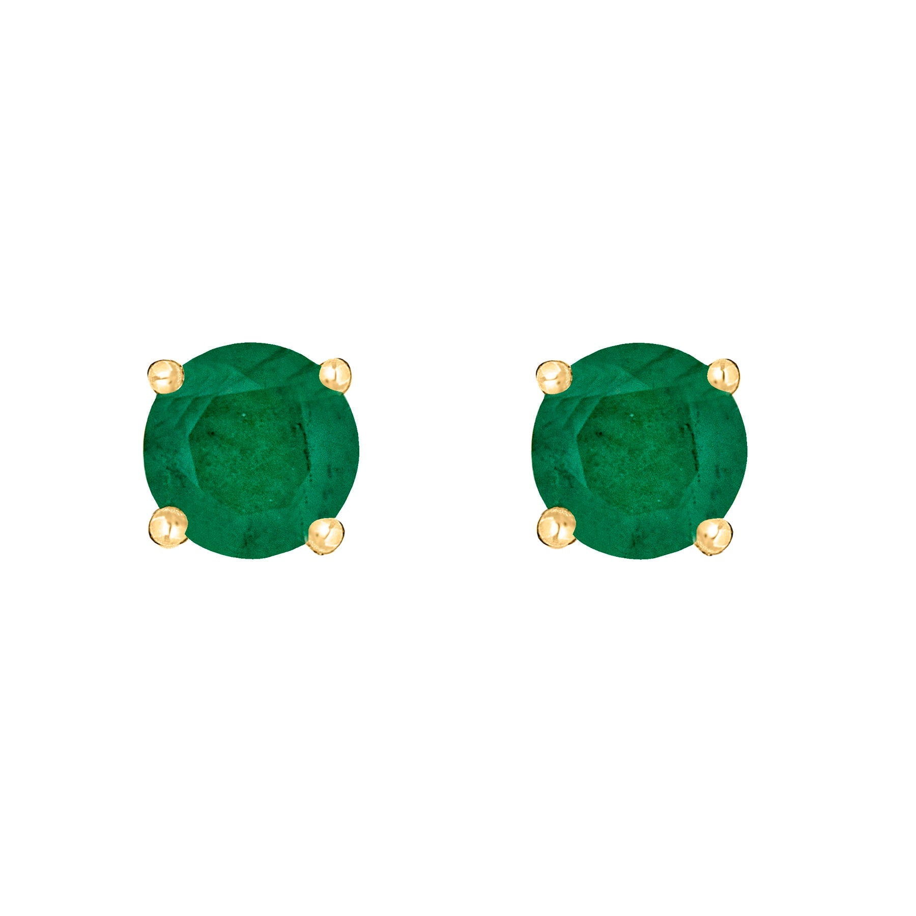 14 Karat Yellow Gold May Birthstone Natural Round Emerald Stud Earrings - WeilJewelry