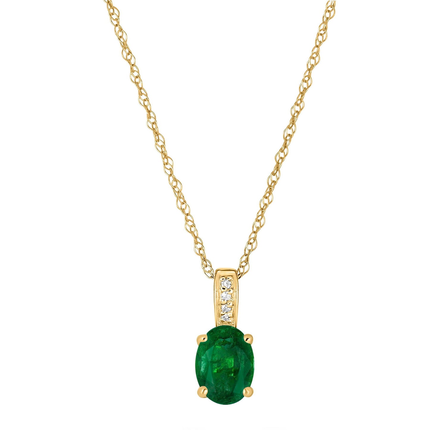 14 Karat Yellow Gold May Birthstone Oval Emerald & Diamond Pendant Necklace - WeilJewelry