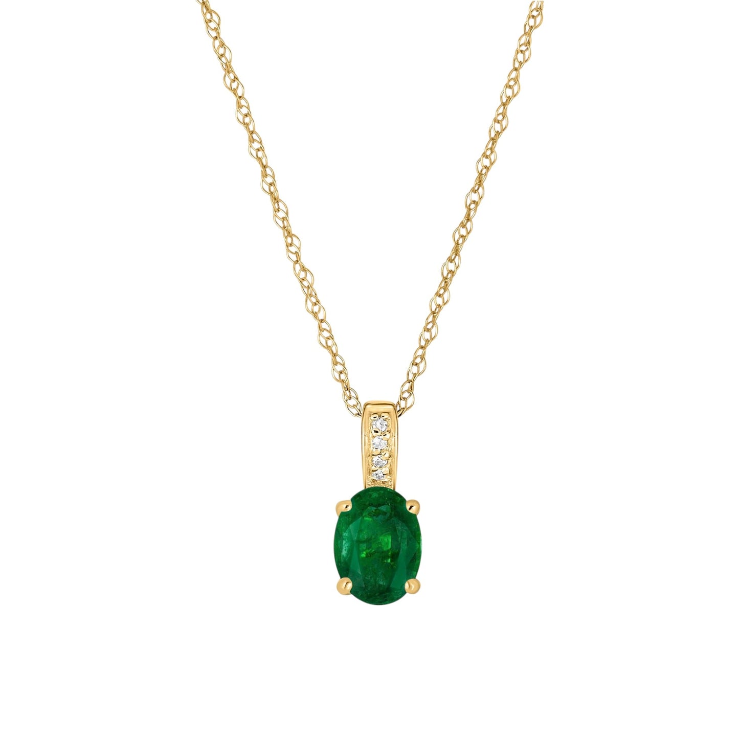 14 Karat Yellow Gold May Birthstone Oval Emerald & Diamond Pendant Necklace - WeilJewelry