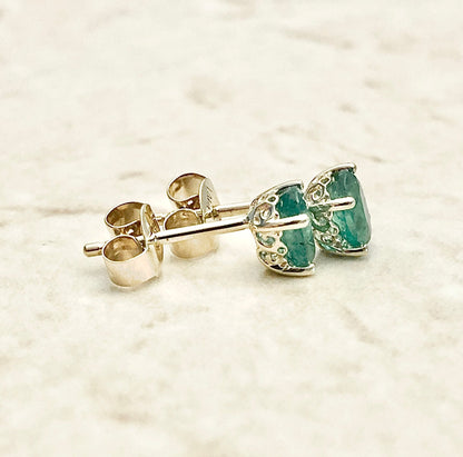 14 Karat Yellow Gold May Birthstone Oval Emerald Stud Earrings - WeilJewelry