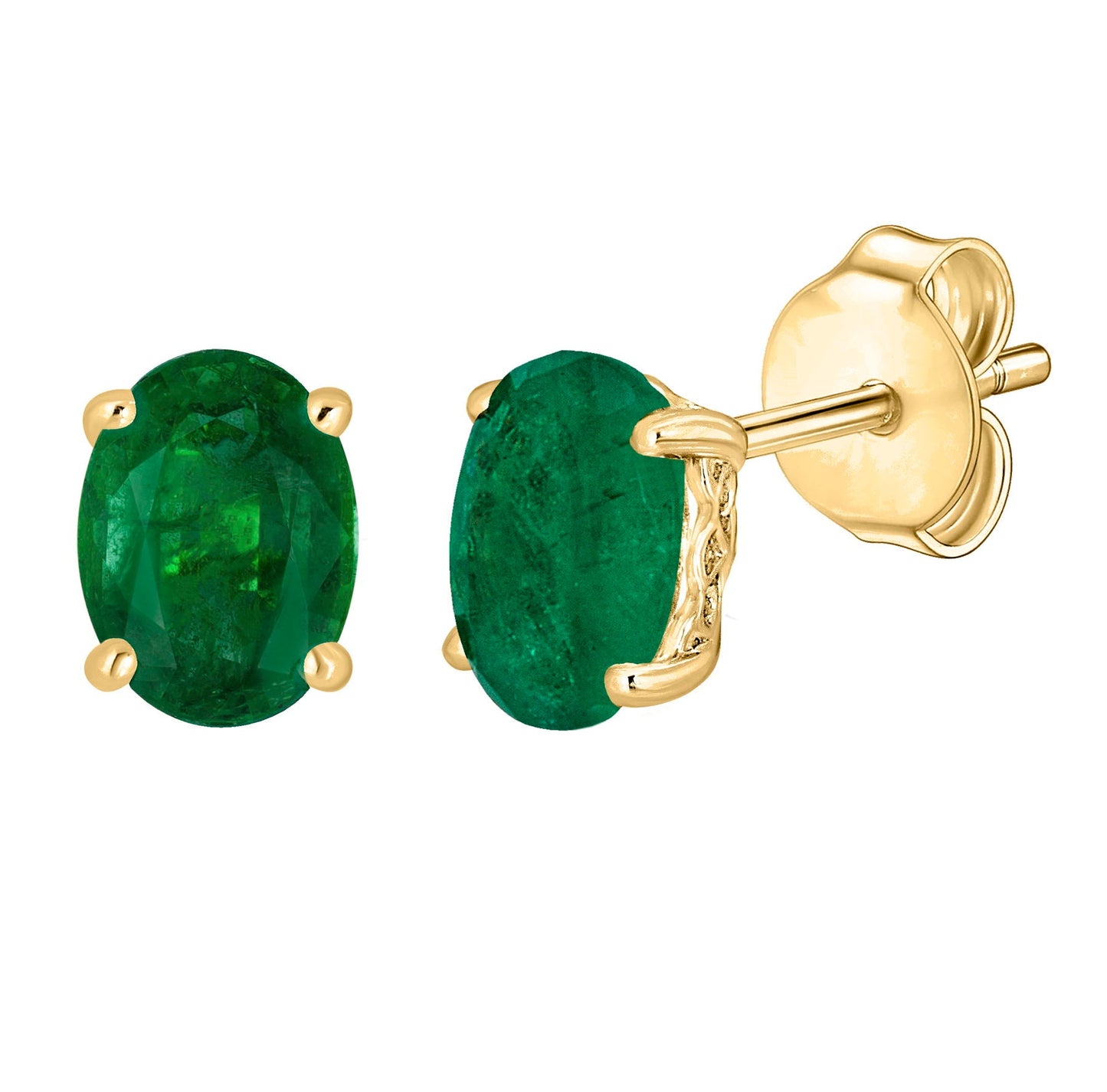 14 Karat Yellow Gold May Birthstone Oval Emerald Stud Earrings - WeilJewelry