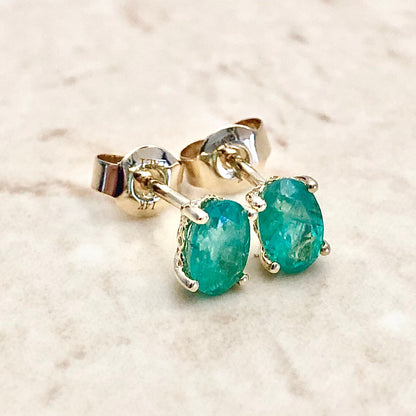 14 Karat Yellow Gold May Birthstone Oval Emerald Stud Earrings - WeilJewelry