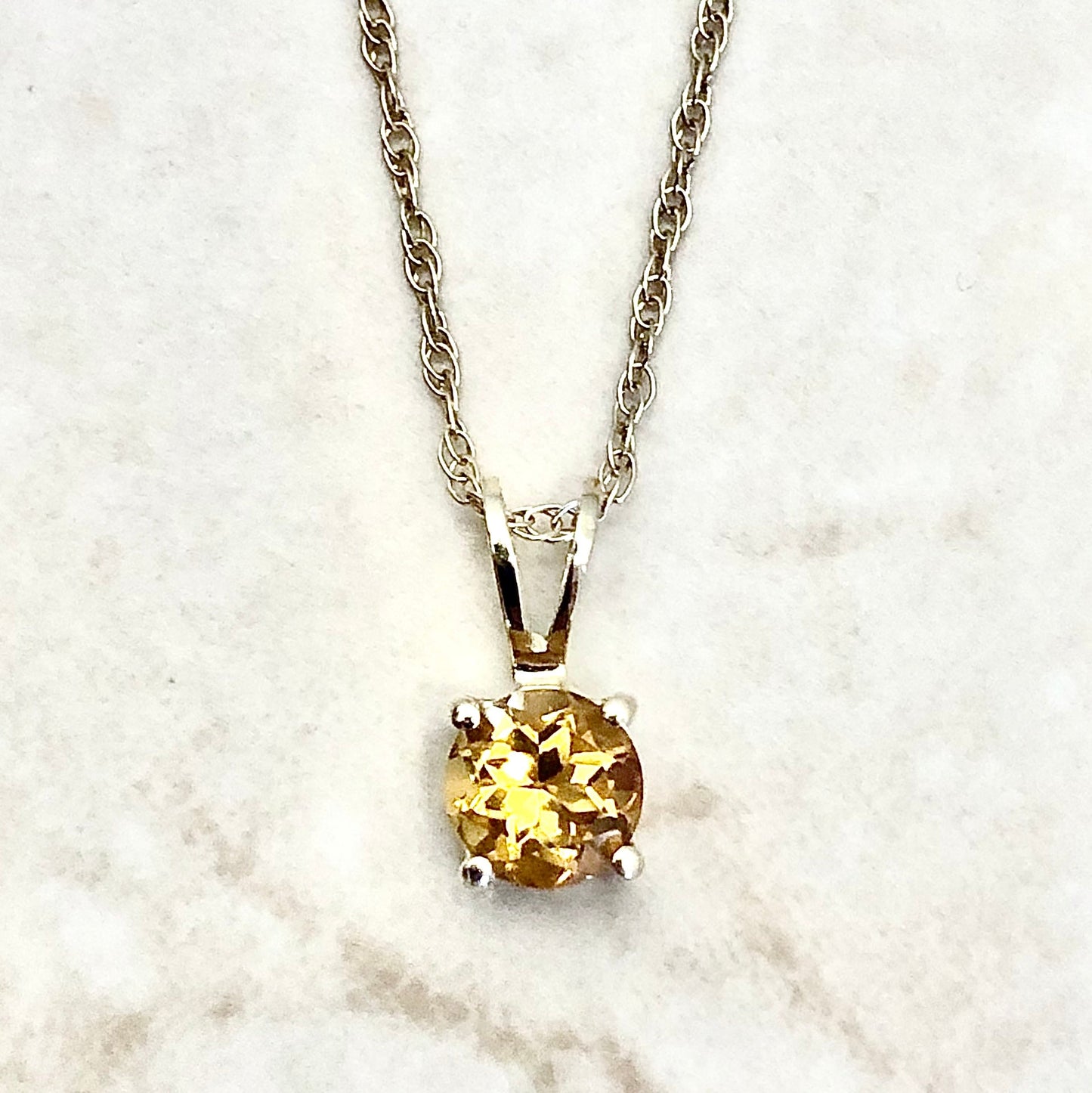 14 Karat Yellow Gold November Birthstone Natural Round Citrine Solitaire Pendant Necklace - WeilJewelry