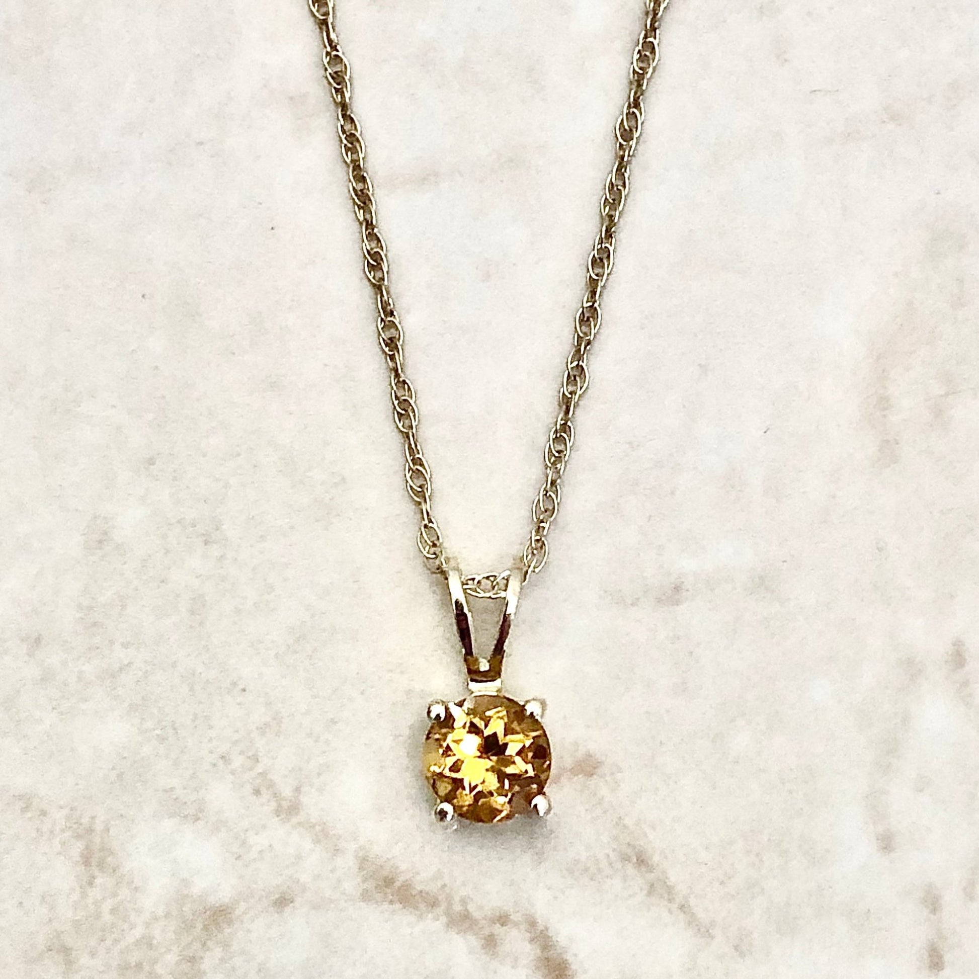 14 Karat Yellow Gold November Birthstone Natural Round Citrine Solitaire Pendant Necklace - WeilJewelry