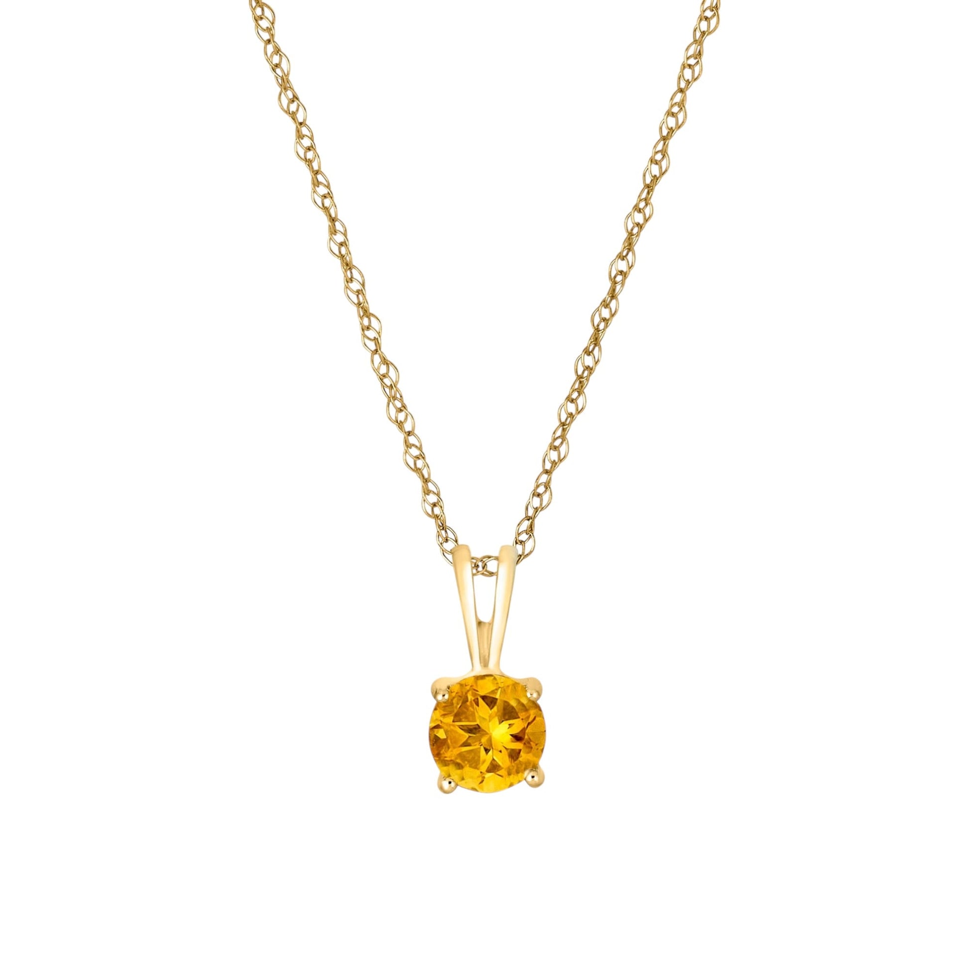 14 Karat Yellow Gold November Birthstone Natural Round Citrine Solitaire Pendant Necklace - WeilJewelry