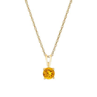 14 Karat Yellow Gold November Birthstone Natural Round Citrine Solitaire Pendant Necklace - WeilJewelry