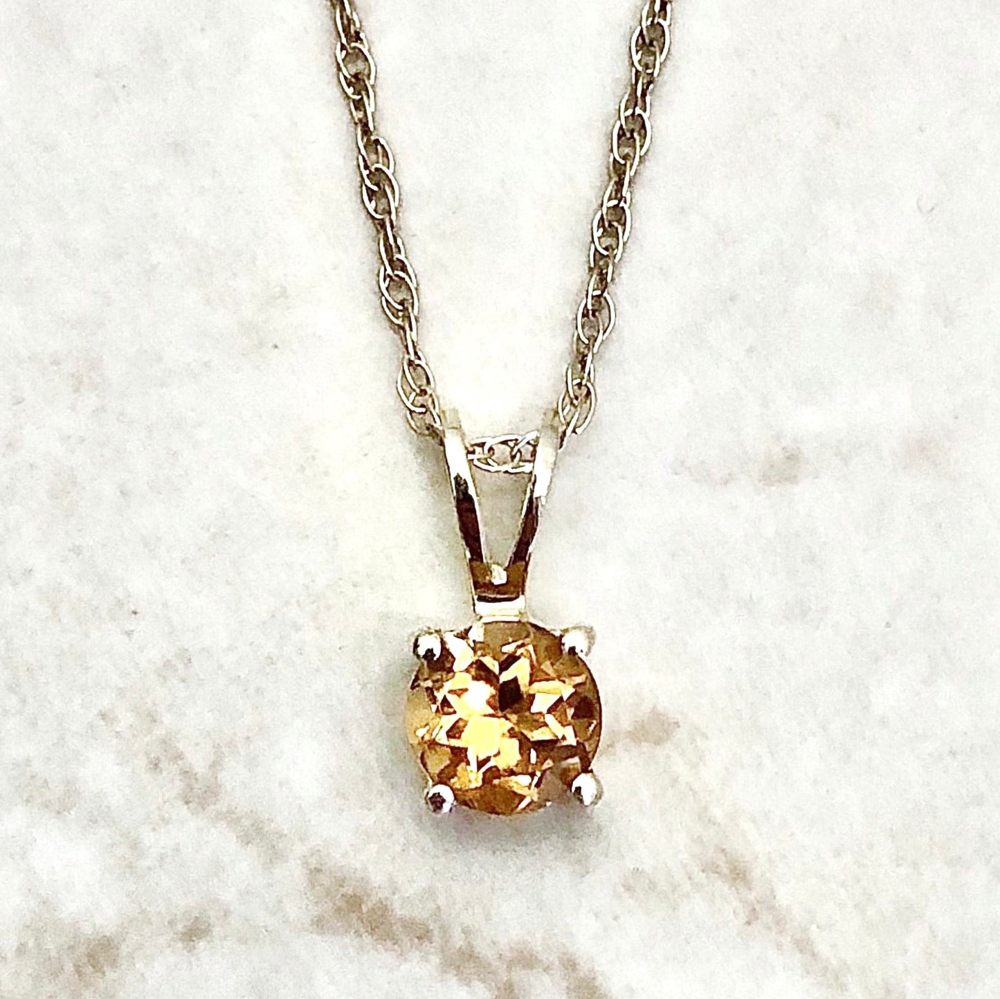 14 Karat Yellow Gold November Birthstone Natural Round Citrine Solitaire Pendant Necklace - WeilJewelry