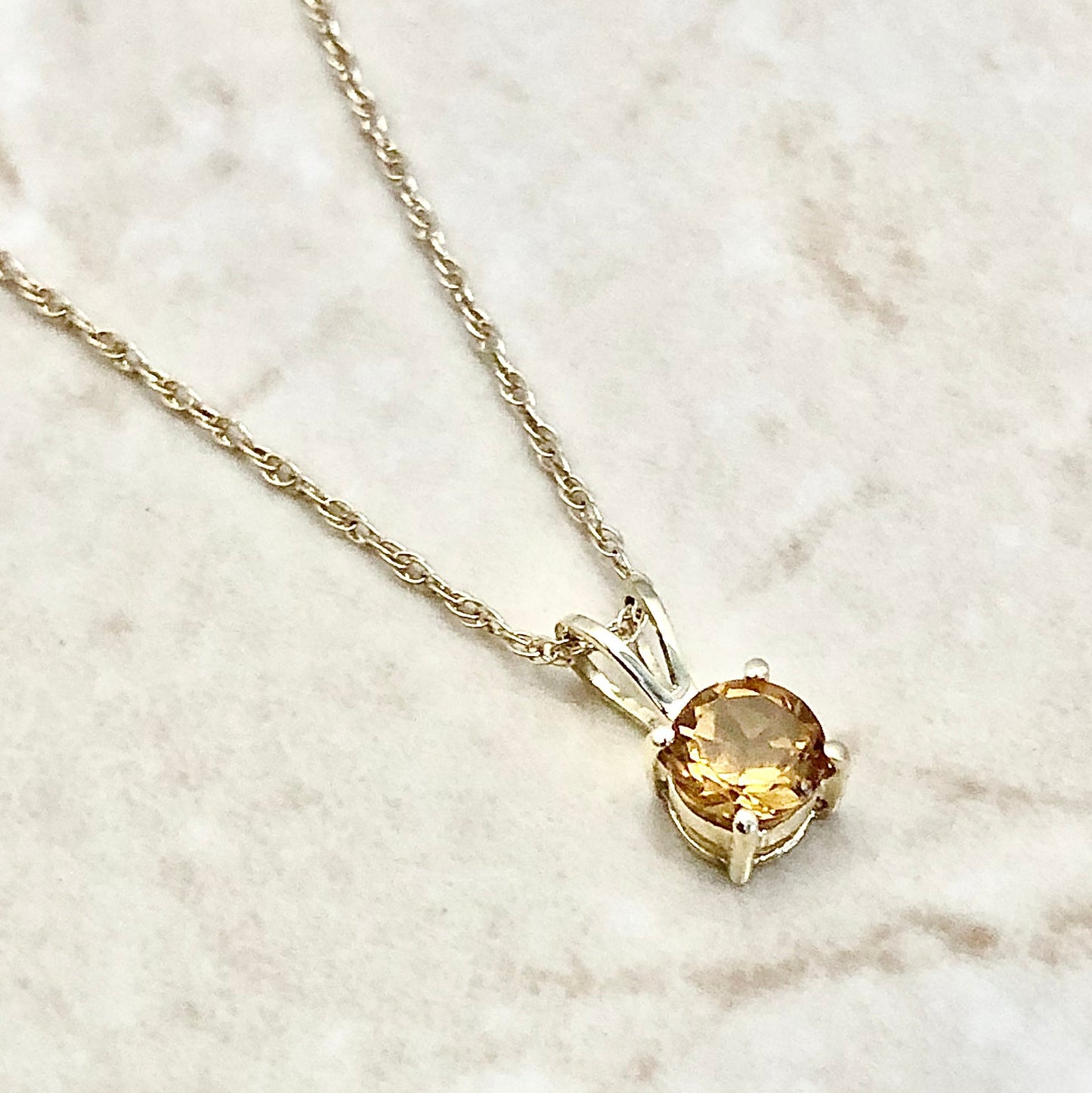 14 Karat Yellow Gold November Birthstone Natural Round Citrine Solitaire Pendant Necklace - WeilJewelry