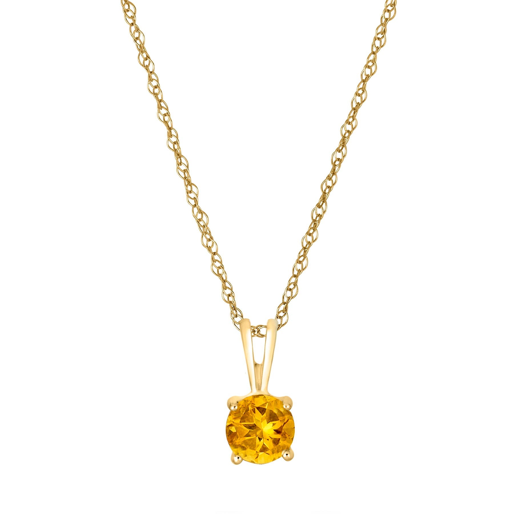 14 Karat Yellow Gold November Birthstone Natural Round Citrine Solitaire Pendant Necklace - WeilJewelry