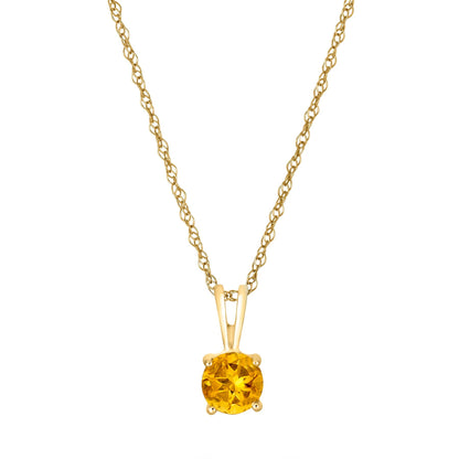 14 Karat Yellow Gold November Birthstone Natural Round Citrine Solitaire Pendant Necklace - WeilJewelry
