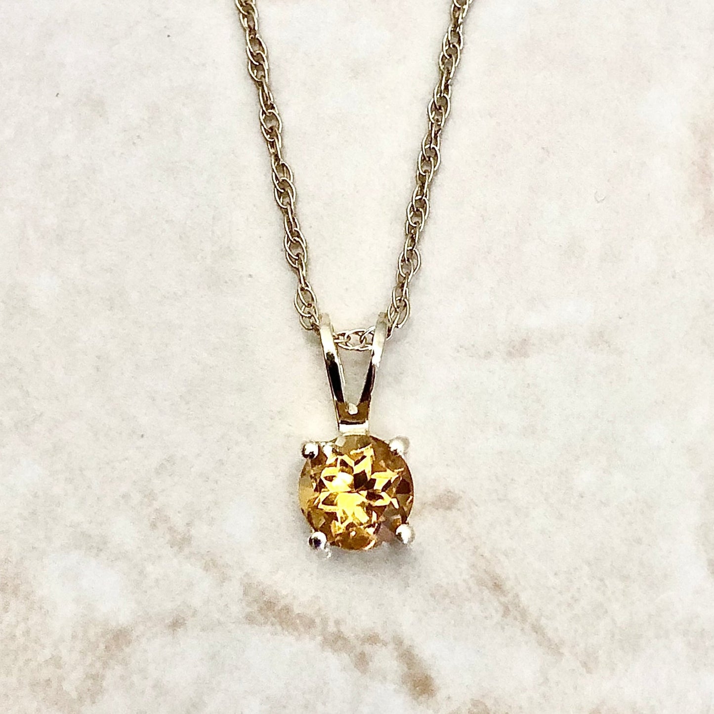 14 Karat Yellow Gold November Birthstone Natural Round Citrine Solitaire Pendant Necklace - WeilJewelry