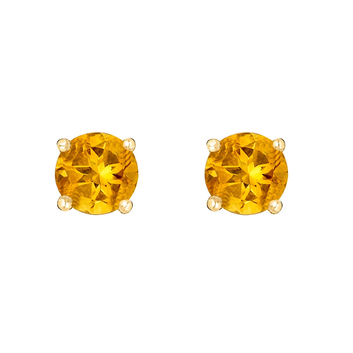 14 Karat Yellow Gold November Birthstone Natural Round Citrine Stud Earrings - WeilJewelry