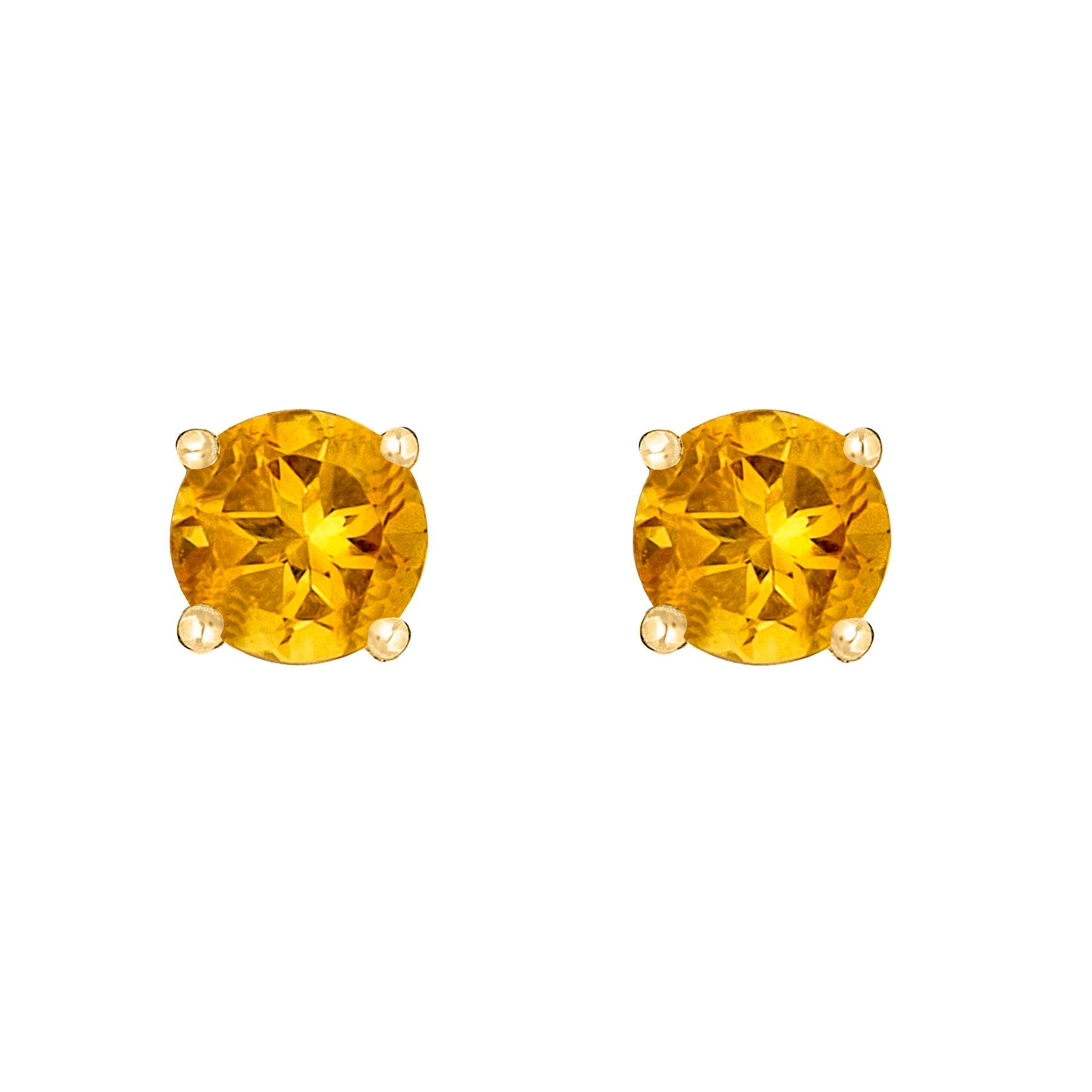 14 Karat Yellow Gold November Birthstone Natural Round Citrine Stud Earrings - WeilJewelry