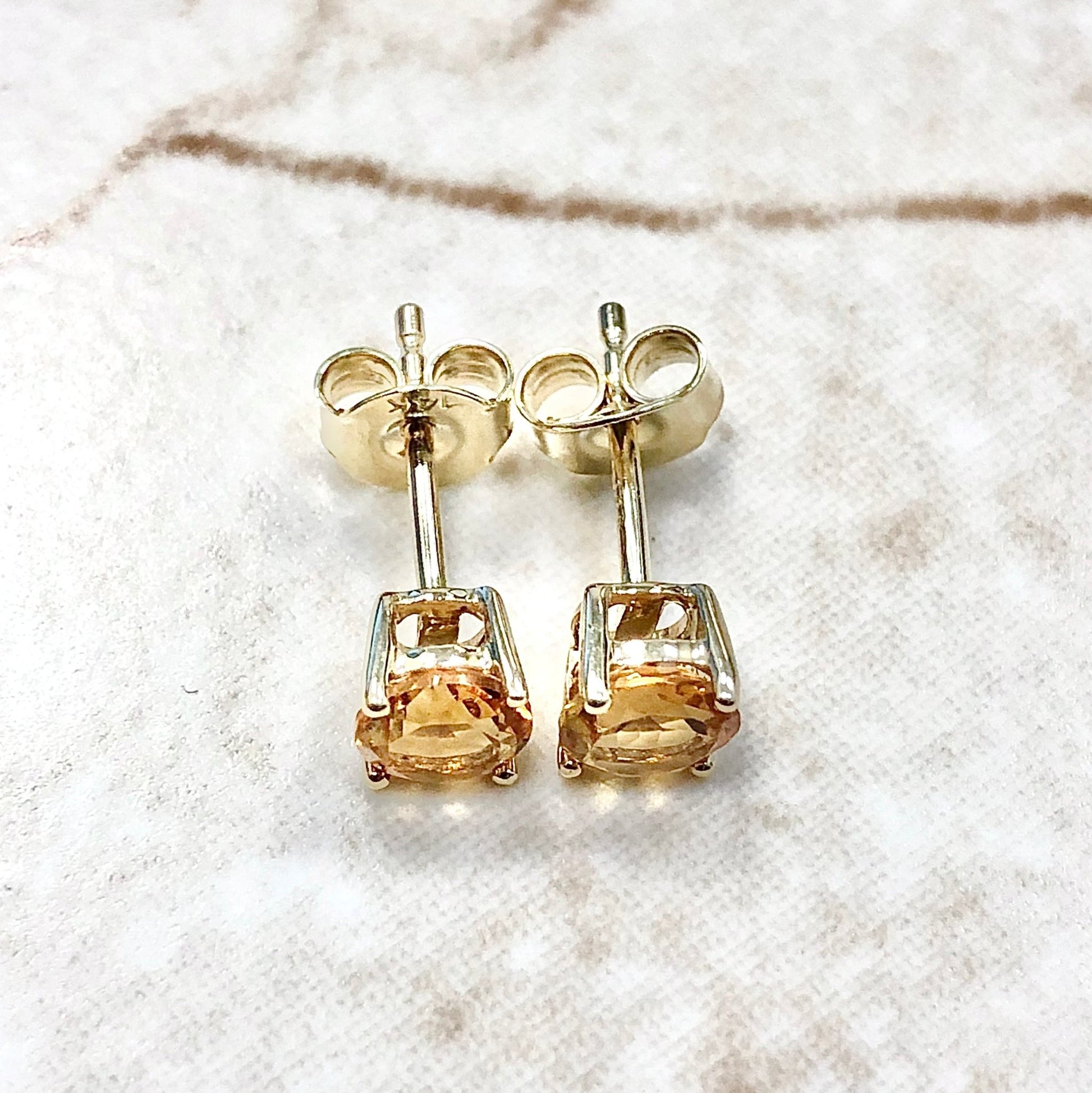 14 Karat Yellow Gold November Birthstone Natural Round Citrine Stud Earrings - WeilJewelry