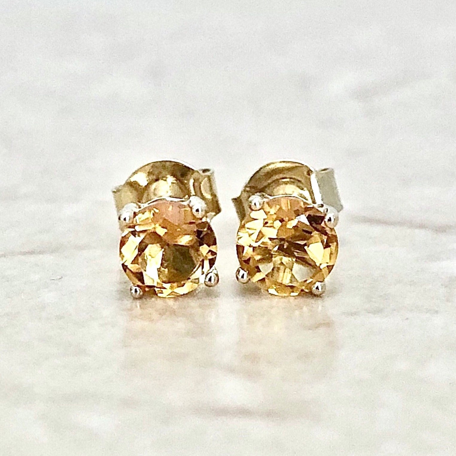 14 Karat Yellow Gold November Birthstone Natural Round Citrine Stud Earrings - WeilJewelry