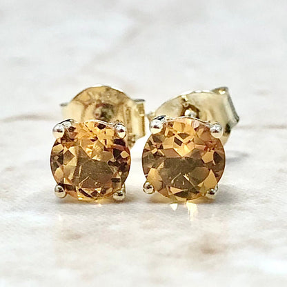 14 Karat Yellow Gold November Birthstone Natural Round Citrine Stud Earrings - WeilJewelry