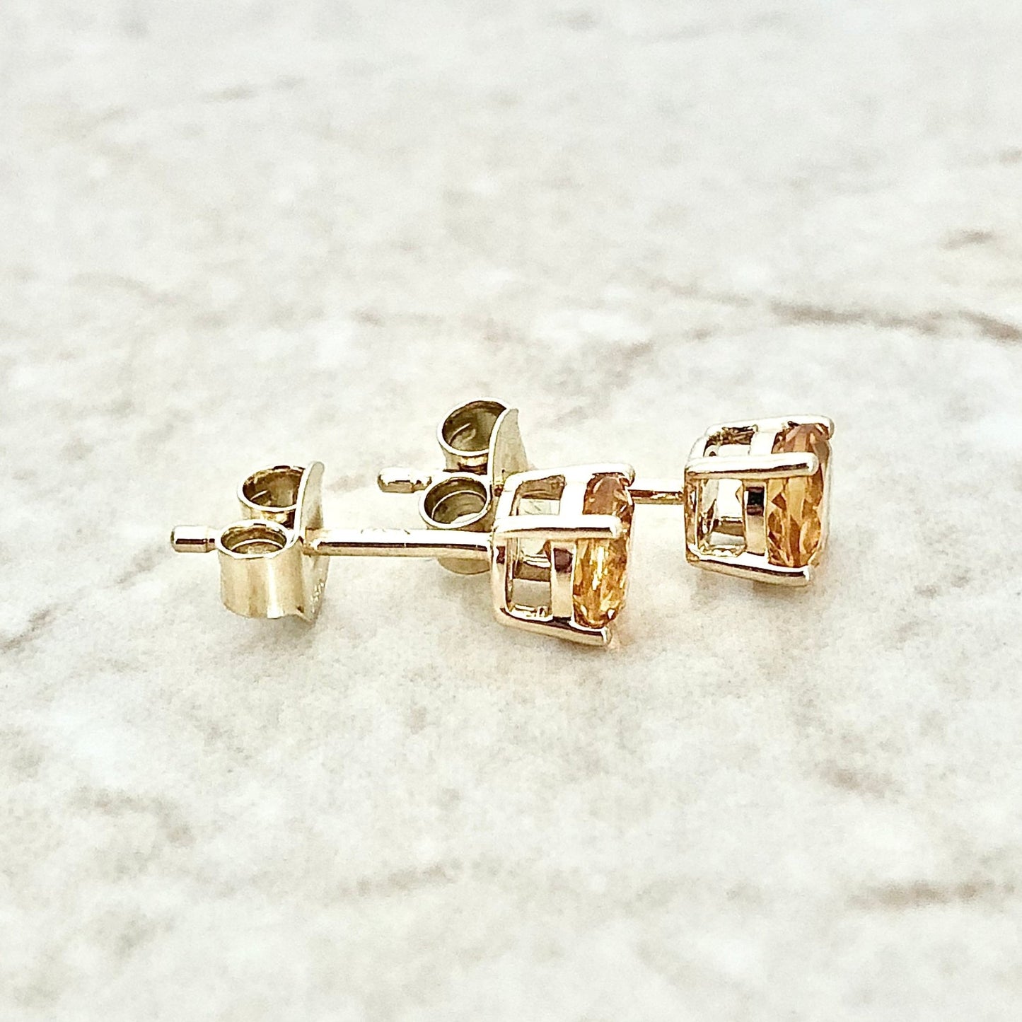 14 Karat Yellow Gold November Birthstone Natural Round Citrine Stud Earrings - WeilJewelry